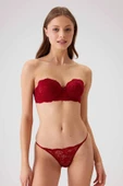 Pierre Cardin 4032 Bordo Pisa Balenli Straplez Push Up Dolgulu Sütyen Ve Külot Takımı thumbnail 1