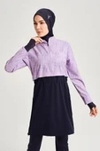 Haşema 2934 Lila Esila Monogram Desenli Tam Tesettür Tek Üst Mayo - 8