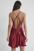 Pierre Cardin 680 Bordo Saten Sırtı Çapraz İp Askılı Kadın Gecelik thumbnail 3