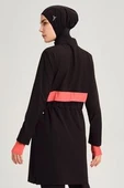 Haşema 2934 Siyah Turuncu Esila Şerit Monogram Tam Tesettür Tek Üst Mayo - 9