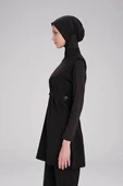 Haşema Bel Kemer Detaylı Siyah Dokuma 5 Parça Tesettür Mayo Takımı Siyah thumbnail 3