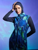 Doğa Desenli Tesettür Mayo Lacivert thumbnail 2