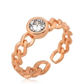 Gümüş Rose Zincir Desenli Tek Taş Bayan Yüzük - 1