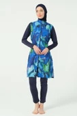 Doğa Desenli Tesettür Mayo Lacivert thumbnail 1