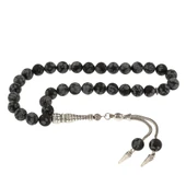 Doğaltaş Metal Püsküllü Obsidyen Taşı Tesbih - 1