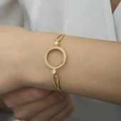 Gümüş Çeyrek Takılabilen Altın Kaplama Kadın Bileklik - 1