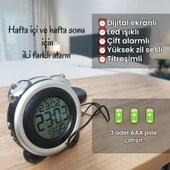 UpWay Çift Alarmlı Titreşimli Yüksek Zil Sesli Tarih Göstergeli LED Işıklı Dijital Masa Saati - 5