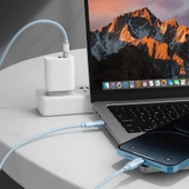 iPhone ile Uyumlu 5.0A  Led Göstergeli Şarj ve Data Kablo USB To Type-C - 1.2 Metre - BU46 Hasırlı Örgülü - 5