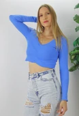 Büzgülü Fitilli Bluz Mavi  - 94574 thumbnail 1