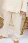 Basic Fitilli İnterlok Kumaş %100 Pamuk 1-5 Yaş Beyaz Bebek Pijama Takımı - 3