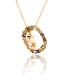 Renkli Taşlı Gümüş Harf Kolye - Altın thumbnail 2