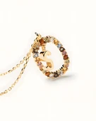 Renkli Taşlı Gümüş Harf Kolye - Rose thumbnail 2