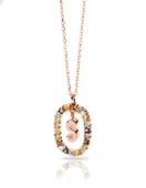 Renkli Taşlı Gümüş Harf Kolye - Rose thumbnail 1