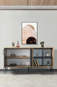 Evmo Home 4609 Şile Metal Ayaklı Metal Kulplu 160 Cm Konsol - Yemek Odası Antrasit - Safir - 4