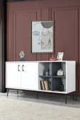 Evmo Home 4612 Şile Metal Ayaklı Metal Kulplu Konsol 160 LIK - Yemek Odası - Salon Odası Beyaz - 1