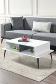 Evmo Home 2012 Şile Metal Ayaklı Orta Sehpa , Salon Sehpası Beyaz - Antrasit - 1