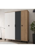 Evmo Home 6402 Neva 4 Kapılı 200 Cm Gizli Çekmeceli Gardırop , Elbise Dolabı , Genç Odası Antrasit - Beyaz - 4
