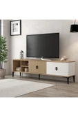 Evmo Home 3806 Era TV Ünitesi 180 Cm 2 Kapaklı Raflı Sepet - Beyaz - Yunus - 1