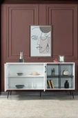 Evmo Home 4612 Şile Metal Ayaklı Metal Kulplu Konsol 160 LIK - Yemek Odası - Salon Odası Beyaz - 4