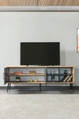 Evmo Home 3609 Şile Metal Ayaklı Metal Kulplu 160 Cm TV Ünitesi Antrasit - Safir - 4