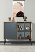 Evmo Home 4109 Şile Metal Ayaklı Metal Kulplu 100 Cm Konsol - Tv Ünitesi - Yemek Odası - Kahve Köşesi Antrasit - 3