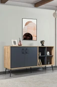 Evmo Home 4609 Şile Metal Ayaklı Metal Kulplu 160 Cm Konsol - Yemek Odası Antrasit - Safir - 2