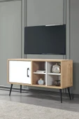 Evmo Home 3111 Şile Metal Ayaklı Metal Kulplu 100 Cm Tv Ünitesi - Beyaz Safir - 1