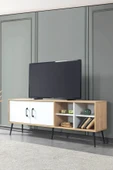 Evmo Home 3611 Şile Metal Ayaklı Metal Kulplu 160 Cm Tv Ünitesi - Beyaz Safir - 1