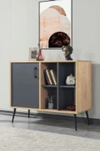 Evmo Home 4109 Şile Metal Ayaklı Metal Kulplu 100 Cm Konsol - Tv Ünitesi - Yemek Odası - Kahve Köşesi Antrasit - 1