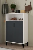 Evmo Home 1202 Ada Ayakkabılık 4 Raflı 2 Kapaklı Çok Amaçlı Dolap Antrasit Beyaz - 1