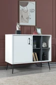 Evmo Home 4112 Şile Metal Ayaklı Metal Kulplu 100 Cm Konsol - Tv Ünitesi - Yemek Odası - Kahve Köşesi - 2