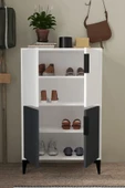 Evmo Home 1402 Ada Ayakkabılık 4 Raflı 4 Kapaklı Çok Amaçlı Dolap Kiler Antrasit Beyaz - 3