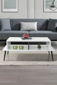 Evmo Home 2012 Şile Metal Ayaklı Orta Sehpa , Salon Sehpası Beyaz - Antrasit - 2