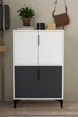 Evmo Home 1402 Ada Ayakkabılık 4 Raflı 4 Kapaklı Çok Amaçlı Dolap Kiler Antrasit Beyaz - 2