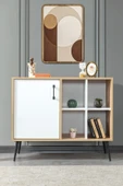 Evmo Home 4111 Şile Metal Ayaklı Metal Kulplu 100 Cm Konsol - Tv Ünitesi - Yemek Odası - Kahve Köşesi Beyaz - 3