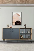 Evmo Home 4609 Şile Metal Ayaklı Metal Kulplu 160 Cm Konsol - Yemek Odası Antrasit - Safir - 3