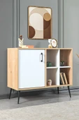 Evmo Home 4111 Şile Metal Ayaklı Metal Kulplu 100 Cm Konsol - Tv Ünitesi - Yemek Odası - Kahve Köşesi Beyaz - 2