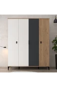 Evmo Home 6402 Neva 4 Kapılı 200 Cm Gizli Çekmeceli Gardırop , Elbise Dolabı , Genç Odası Antrasit - Beyaz - 1