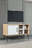 Evmo Home 3111 Şile Metal Ayaklı Metal Kulplu 100 Cm Tv Ünitesi - Beyaz Safir - 2
