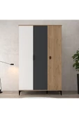 Evmo Home 6302 Neva 3 Kapılı 200 Cm Gizli Çekmeceli Gardırop , Elbise Dolabı , Genç Odası Antrasit Beyaz Sepet - 2