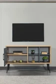 Evmo Home 3109 Şile Metal Ayaklı Metal Kulplu 100 Cm Tv Ünitesi - Antrasit Safir - 4