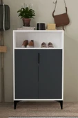 Evmo Home 1202 Ada Ayakkabılık 4 Raflı 2 Kapaklı Çok Amaçlı Dolap Antrasit Beyaz - 2