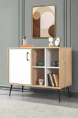 Evmo Home 4111 Şile Metal Ayaklı Metal Kulplu 100 Cm Konsol - Tv Ünitesi - Yemek Odası - Kahve Köşesi Beyaz - 1