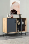 Evmo Home 4109 Şile Metal Ayaklı Metal Kulplu 100 Cm Konsol - Tv Ünitesi - Yemek Odası - Kahve Köşesi Antrasit - 2