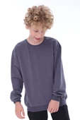 Oversize Unisex Basic Düz Siyah Renk %100 Pamuk Sweatshirt (2-11 Yaş) - 1