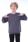 Oversize Unisex Basic Düz Siyah Renk %100 Pamuk Sweatshirt (2-11 Yaş) - 2