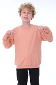 Oversize Unisex Basic Düz Turkuaz Renk %100 Pamuk Sweatshirt - 2