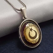 Çift Taraflı Ayyıldız Ve Tuğra Figürlü Gümüş Kehribar Kolye thumbnail 1