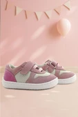 Rakerplus Bob Hakiki Deri Pudra Pembe Barefoot Cırtlı Lastikli Bebek Sneaker Ayakkabı - 11