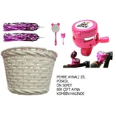 Bisiklet Çocuk Sepet - Aynalı Zil - Püskül - Ayna Dekoratif Set Pembe - 1